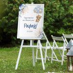 Πίνακας σε καμβά καλωσόρισμα βάπτισης Αρκουδάκι με μπαλόνια και λουλούδια  Καμβάς τελαρωμένος