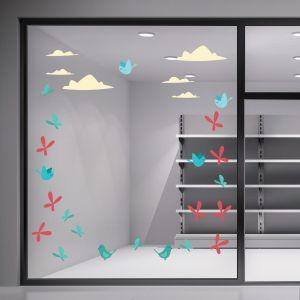 Wall stickers Spring time birds clouds and butterflies, minimal style 2