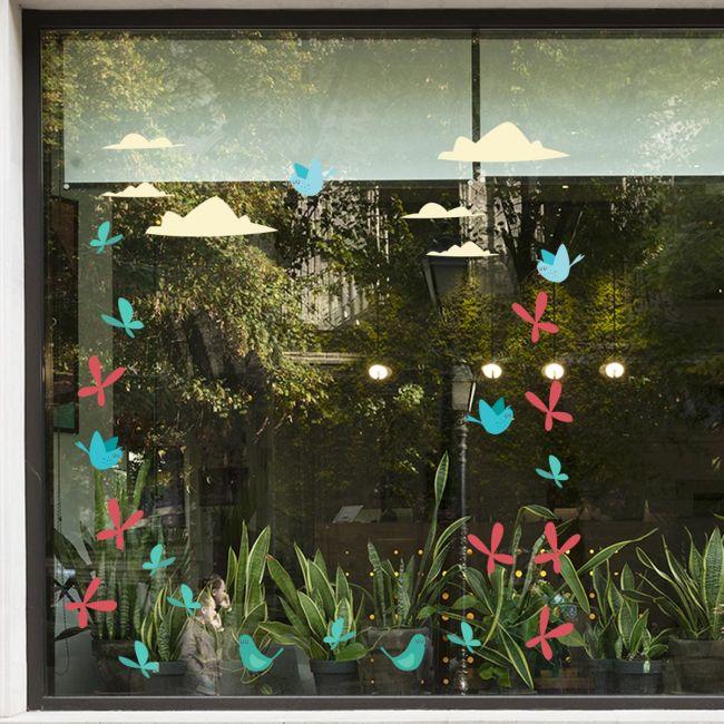 Wall stickers Spring time birds clouds and butterflies