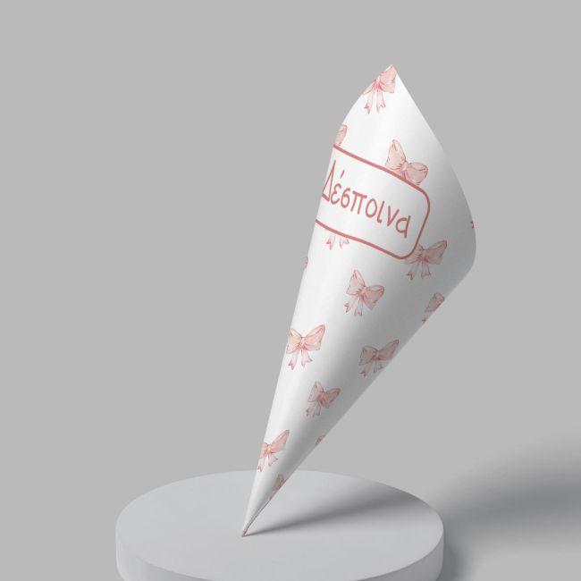 Paper candy cones Pink bows pattern