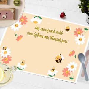 Placemat party, Teddy bear with blue balloons and flowers