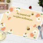 Placemat party, Teddy bear with blue balloons and flowers
