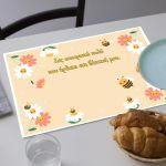Placemat party, Teddy bear with blue balloons and flowers