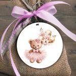 Wooden figure printed circular Cute bear golden balloons