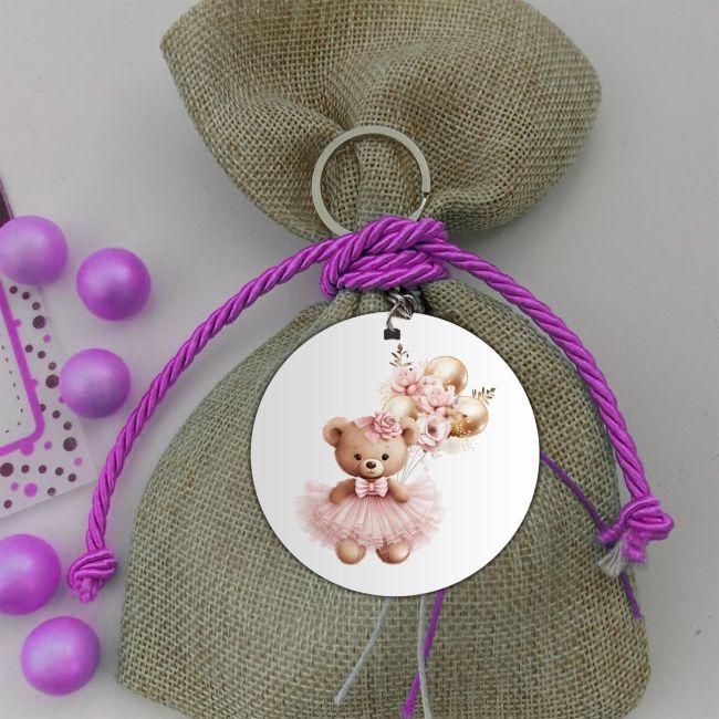 Wooden figure printed circular Cute bear golden balloons