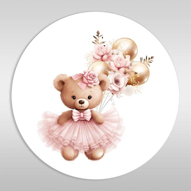 Wooden figure printed circular Cute bear golden balloons