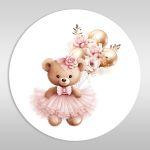 Wooden figure printed circular Cute bear golden balloons