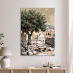 Canvas print Olive tree and bench