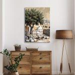 Canvas print Olive tree and bench