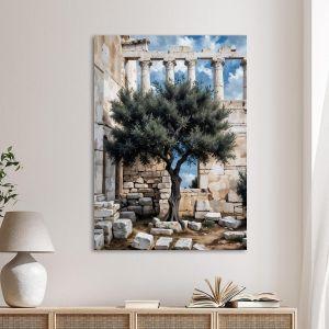 Canvas print Olive tree with ancient ruins in the background