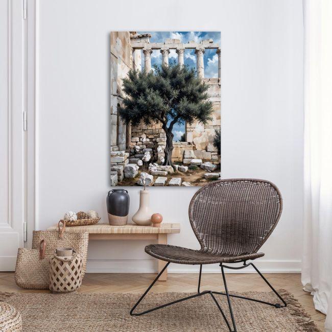 Canvas print Olive tree with ancient ruins in the background