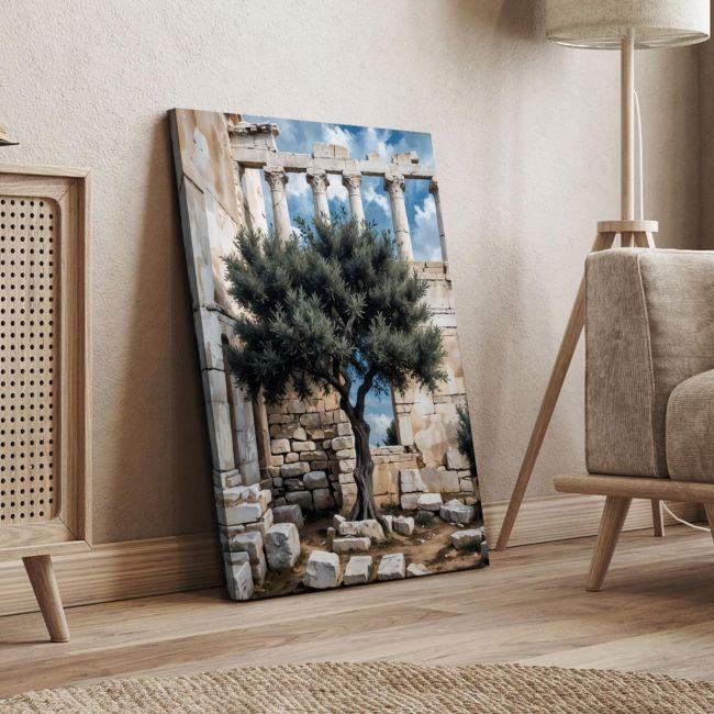 Canvas print Olive tree with ancient ruins in the background