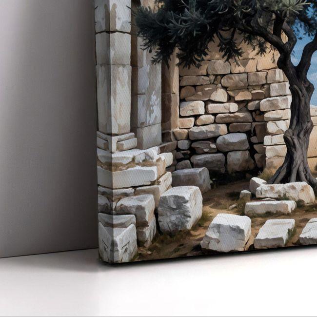 Canvas print Olive tree with ancient ruins in the background