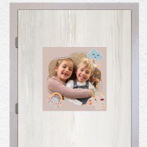 Sticker sign with photo, Unicorn, rainbow