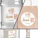 Sticker label Cute bear pink golden balloons