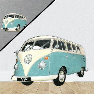 Wooden figure printed Camper lineart