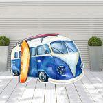 Βανάκι Camper blue με σανίδα Surf, ξύλινη φιγούρα εκτυπωμένη