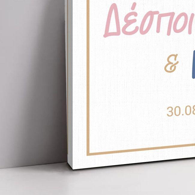 Πίνακας σε καμβά καλωσόρισμα βάπτισης δίδυμα αρκουδάκι με μπαλόνια και λουλούδια  Καμβάς τελαρωμένος