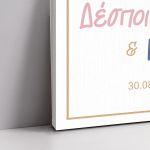 Πίνακας σε καμβά καλωσόρισμα βάπτισης δίδυμα αρκουδάκι με μπαλόνια και λουλούδια  Καμβάς τελαρωμένος