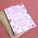 Party invitation Butterflies and flowers purple
