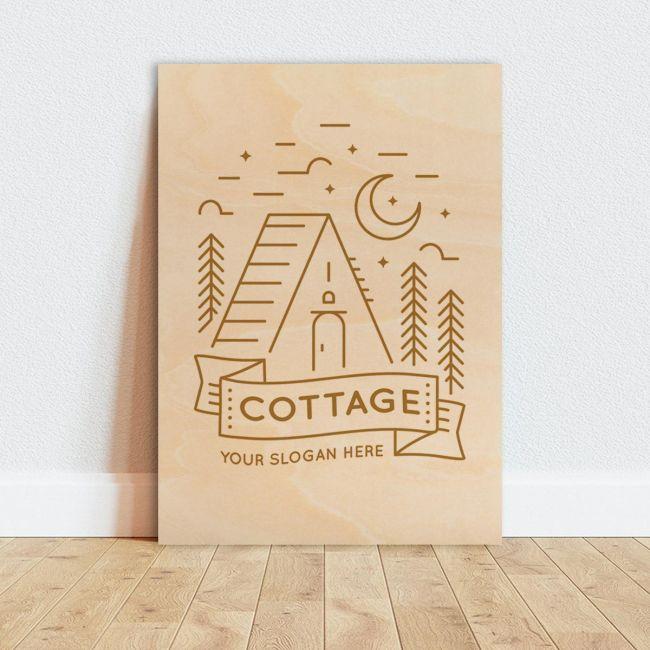 Wooden sign engraved logo, vertical