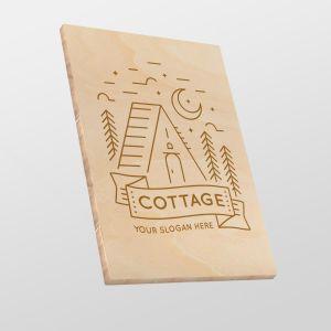 Wooden sign engraved logo, vertical