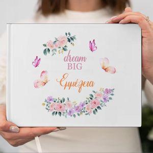 Wishes book, Butterflies and flowers, personalized