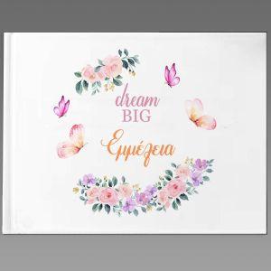 Wishes book, Butterflies and flowers, personalized 2