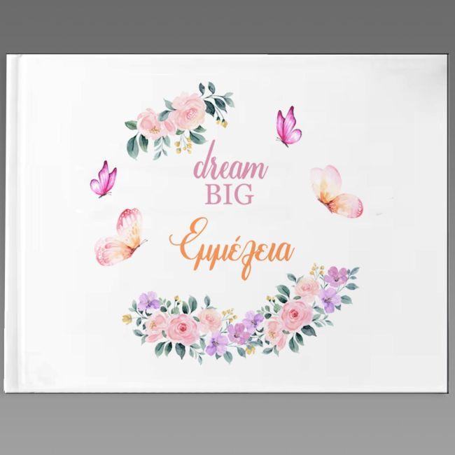 Wishes book, Butterflies and flowers, personalized