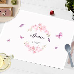 Placemat baptism party, Cherry blossoms watercolor