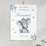 Canvas print welcome to my baptism,Elephantwatercolor flowers