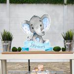 Wooden printed sign, Elephant blue custom name