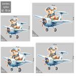 Wooden figure printed, Cute Baby Bear Pilot Blue Airplane