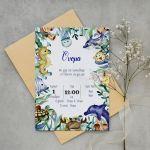 Party invitation Butterflies and flowers purple