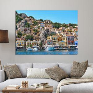 Canvas print Symi island houses