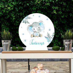 Ξύλινη πινακίδα, Ελεφαντάκι μπλε με λουλούδια