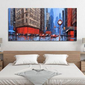 Canvas print City in blue and red, panoramic