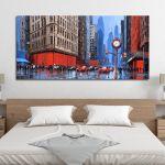 Canvas print City in blue and red, panoramic