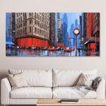 Canvas print City in blue and red, panoramic