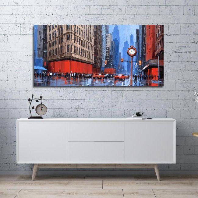 Πίνακας σε καμβά City in blue and red, πανοραμικός