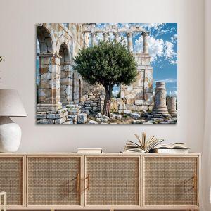 Canvas print Olive tree with ancient ruins in the background, horizontal