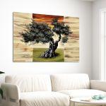 Canvas print Olive tree on a triptych background