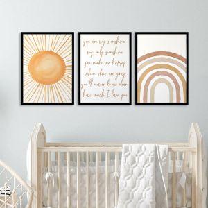 Boho you are my sunshine αφίσα κάδρο τρίπτυχη  Αφίσα πόστερ με μαύρη κορνίζα