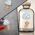 Sticker label die cut, Little bear with blue brown balloons