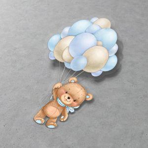 Sticker label die cut, Little bear with blue brown balloons 2