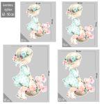 Ξύλινη φιγούρα εκτυπωμένη, Κοριτσάκι με καλάθι vintage