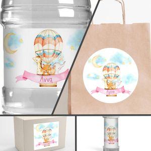 Sticker label Hot air balloon hand drawn animals art Ii