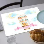 Placemat baptism party, Hot air balloon hand drawn animals art II