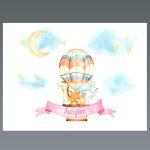 Placemat baptism party, Hot air balloon hand drawn animals art II