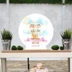 Wooden printed sign, Hot air balloon hand drawn animals art II